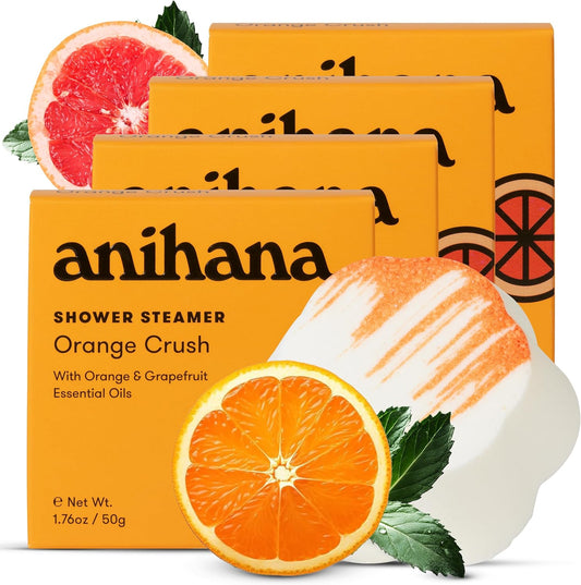 ANIHANA Shower Steamers 4 Pack with Orange & Grapefruit Essential Oils, Paraben Free, Cruelty Free, Refreshing Orange Crush Scent, 1.76 oz Each