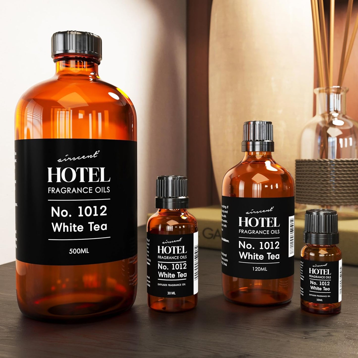 AirScent Hotel Diffuser Oil No. 1012 Inspired by The White Tea Hotel Scent - Premium Fragrance Oil for Ultrasonic and Waterless Diffusers and Crafting - 500 mL, 16.9 fl oz Glass Bottle