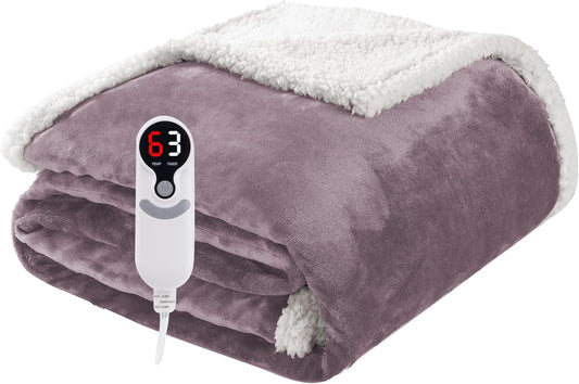 Electric Heated Blanket Throw Size 50"x60", Soft Flannel with Overheat Protection, 6 Adjustable Heat Settings & 3-Hour Auto-Off Timer, Fast Heating for Winter Comfort, Purple