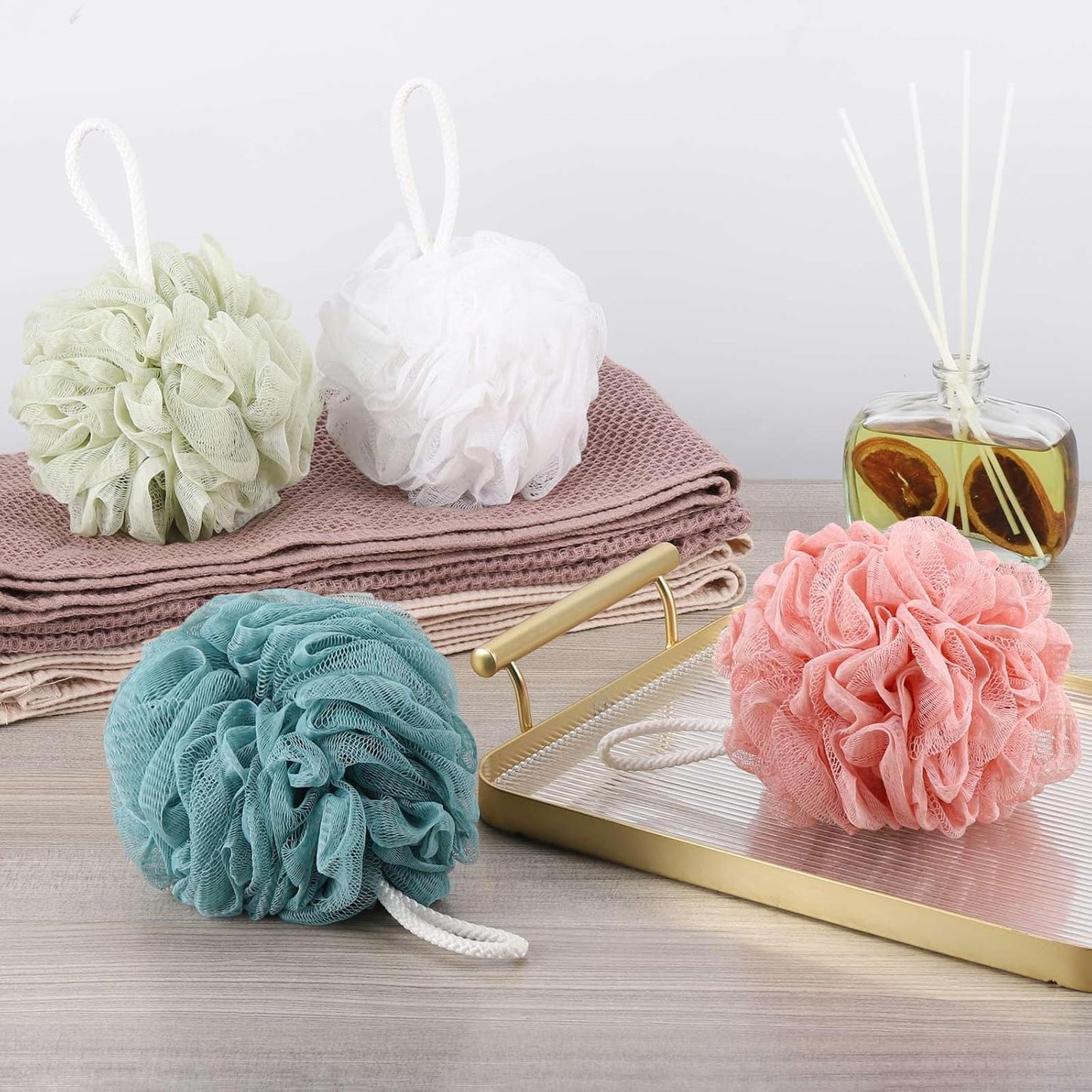 BTYMS 4 Pcs Loofah Sponge 60g/pc Mesh Pouf Bathing Sponges Bath Scrunchies Shower Puff