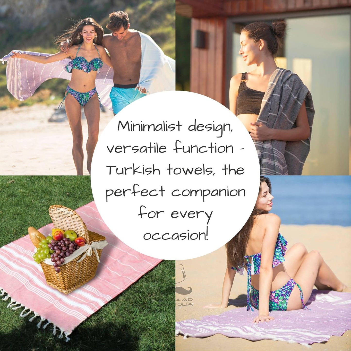 Bazaar Anatolia Turkish Beach Towel – 100% Cotton, Quick Dry, Sand Free Towel for Bathroom, Camping, Travel, Sage Olive – Oversized 71x39 Inches – Stripe Green