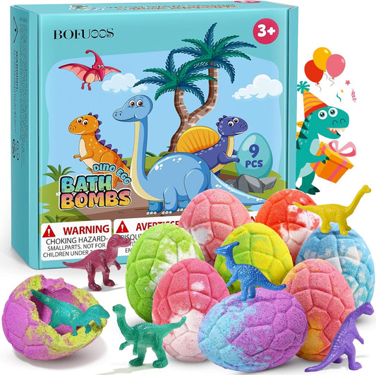 Dinosaur Bath Bombs for Kids with Surprise Inside, Christmas Stocking Stuffers for Kids, 9 Pack Bath Bombs Gift Set, Natural Organic Kid Bubble Bath Fizzy for Girls Boys with Bath Toys Inside