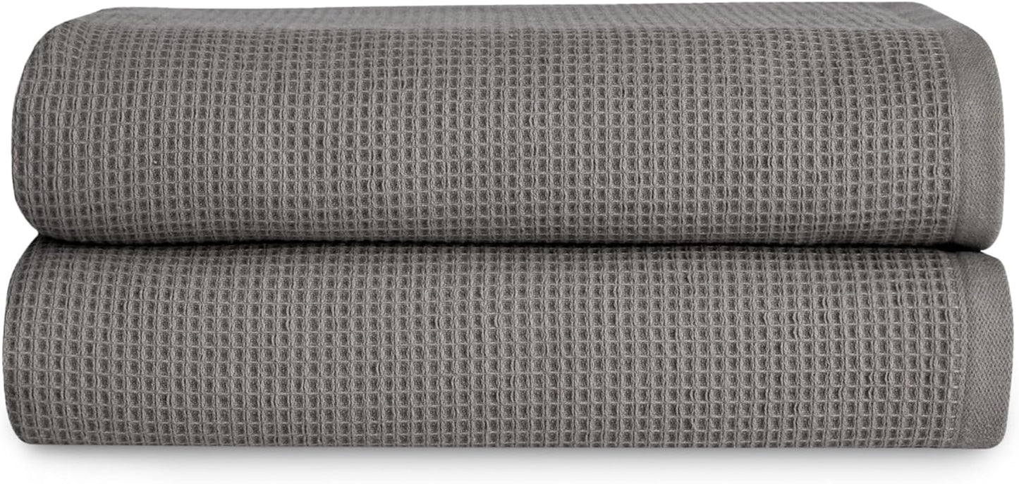 Cozy Earth Waffle Bath Towels - 60% Cotton 40% Viscose from Bamboo Bath Towels 30 x 58 Inches - Soft & Absorbent Terry, Reversible Mini Textured Waffle & Weave Pattern - 2 Pack