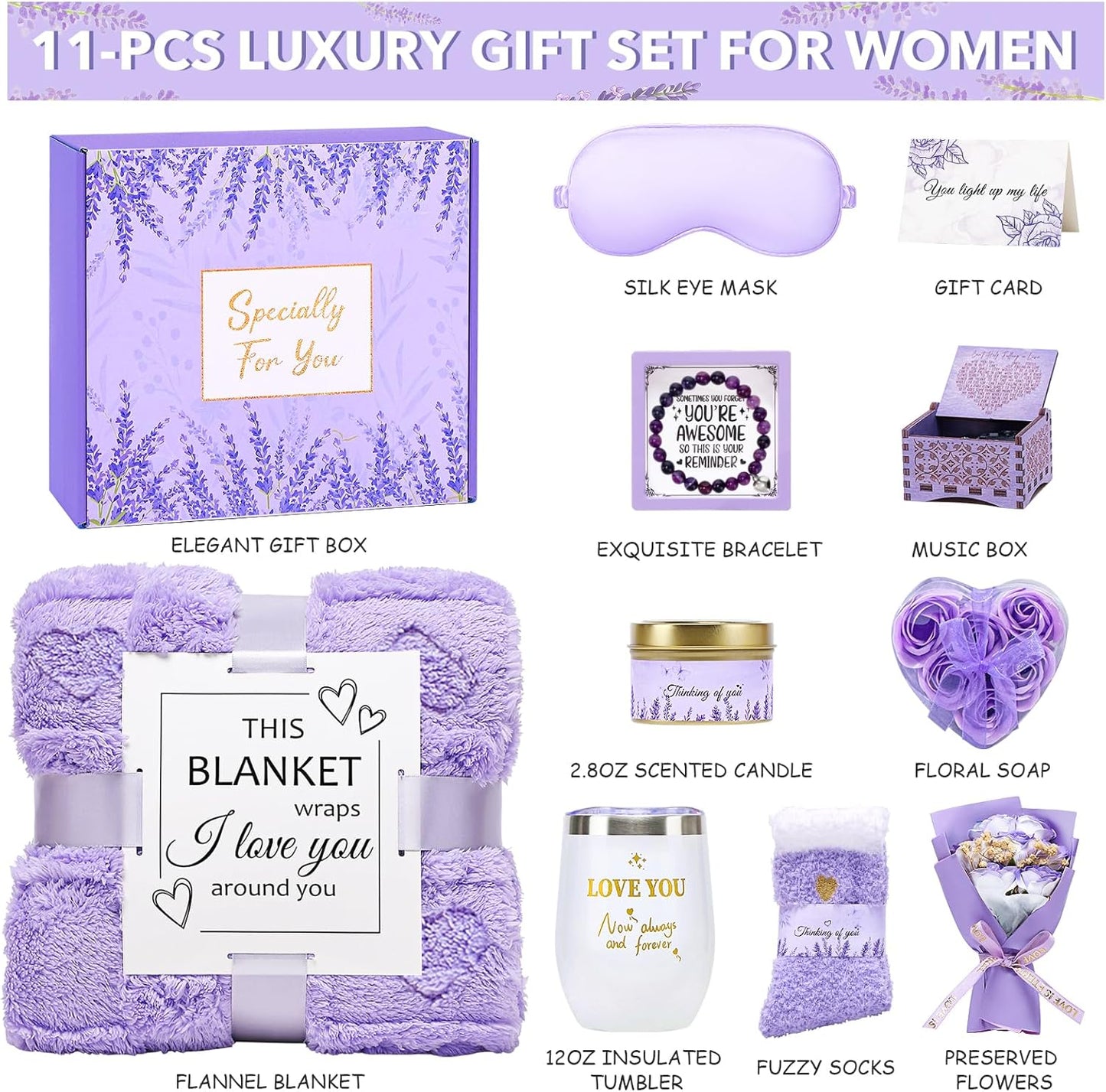 Gift Baskets for Women, Self Care Gifts Spa Basket Set for Women Get Well Soon Gifts with Flannel Blanket Care Package, Thinking of You Christmas Birthday Gifts for Mom Girlfriend Sister Wife