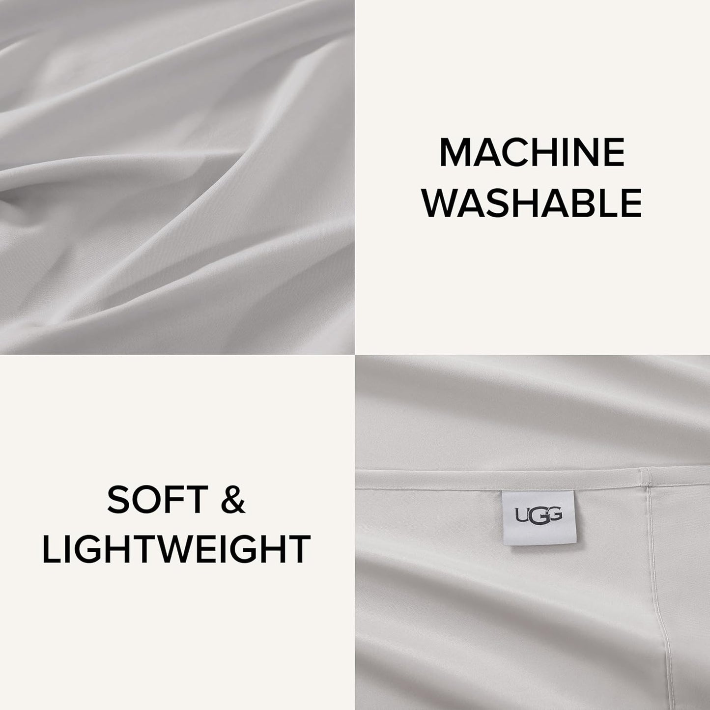 UGG Split King Sheet Set 5-Piece Luxury Cooling Sheets Deep Pockets Premium Bedding with 2 Shams Machine Washable, Adjustable Bed, Split King, Stone Grey (Hedi)