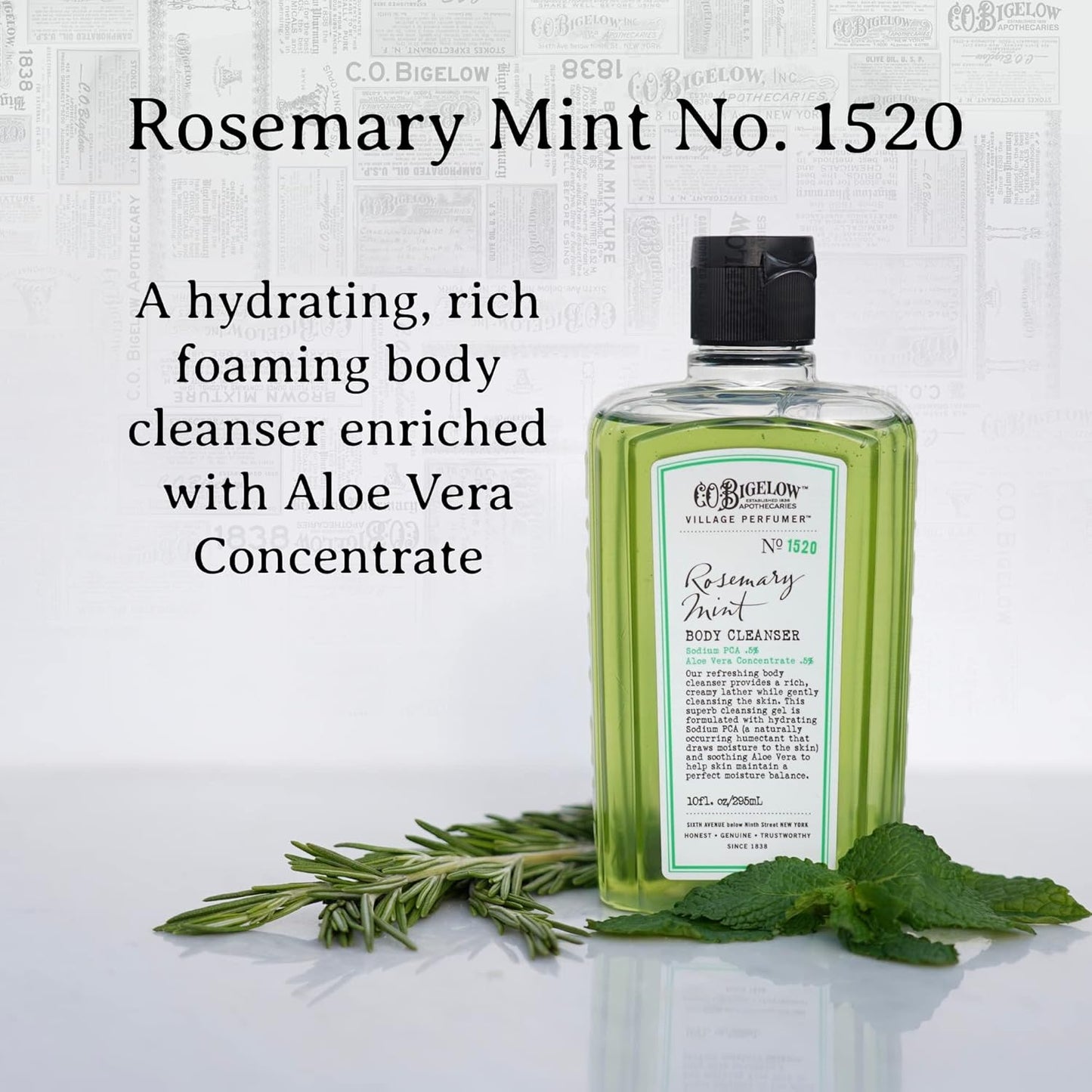 C.O. Bigelow Rosemary Mint Body Wash, Village Perfumer Moisturizing Body Wash with Aloe Vera, 10 Fl Oz