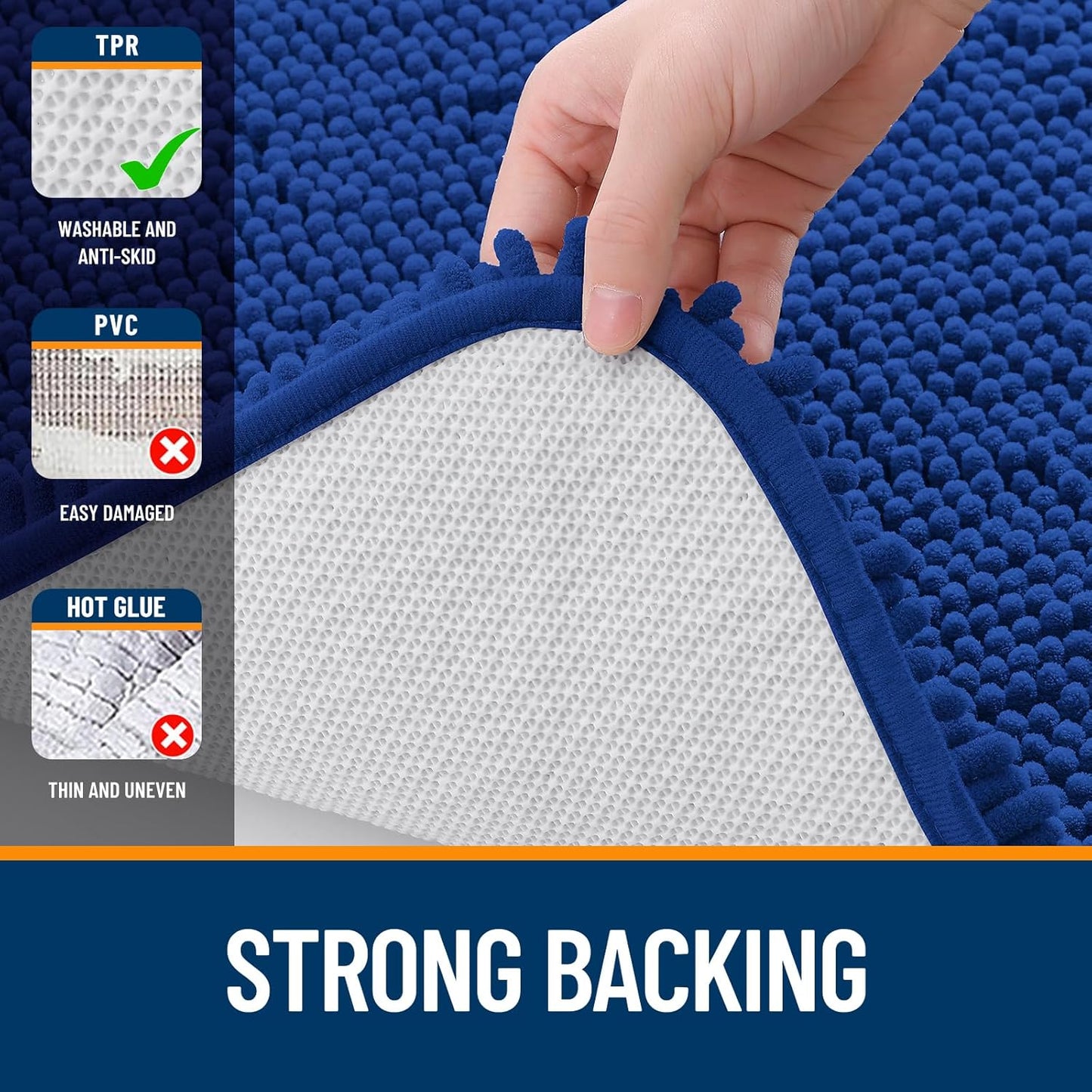 OLANLY Bathroom Rugs 47x17, Extra Soft Absorbent Chenille Bath Rugs, Rubber Backing Quick Dry, Machine Washable Bath Mats for Bathroom Floor, Tub and Shower, Home Decor Accessories, Royal Blue