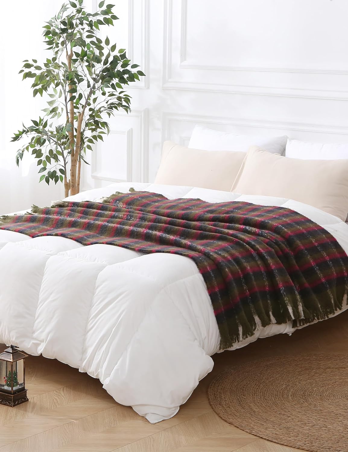 ZonLi Christmas Plaid Throw Blanket, Christmas Decorative Plaid Blankets,Vintage Throws with Tassel for Couch, Bed, Sofa, Chair, Outdoor, Cozy Warm Lightweight Farmhouse Blankets,50" x 60"