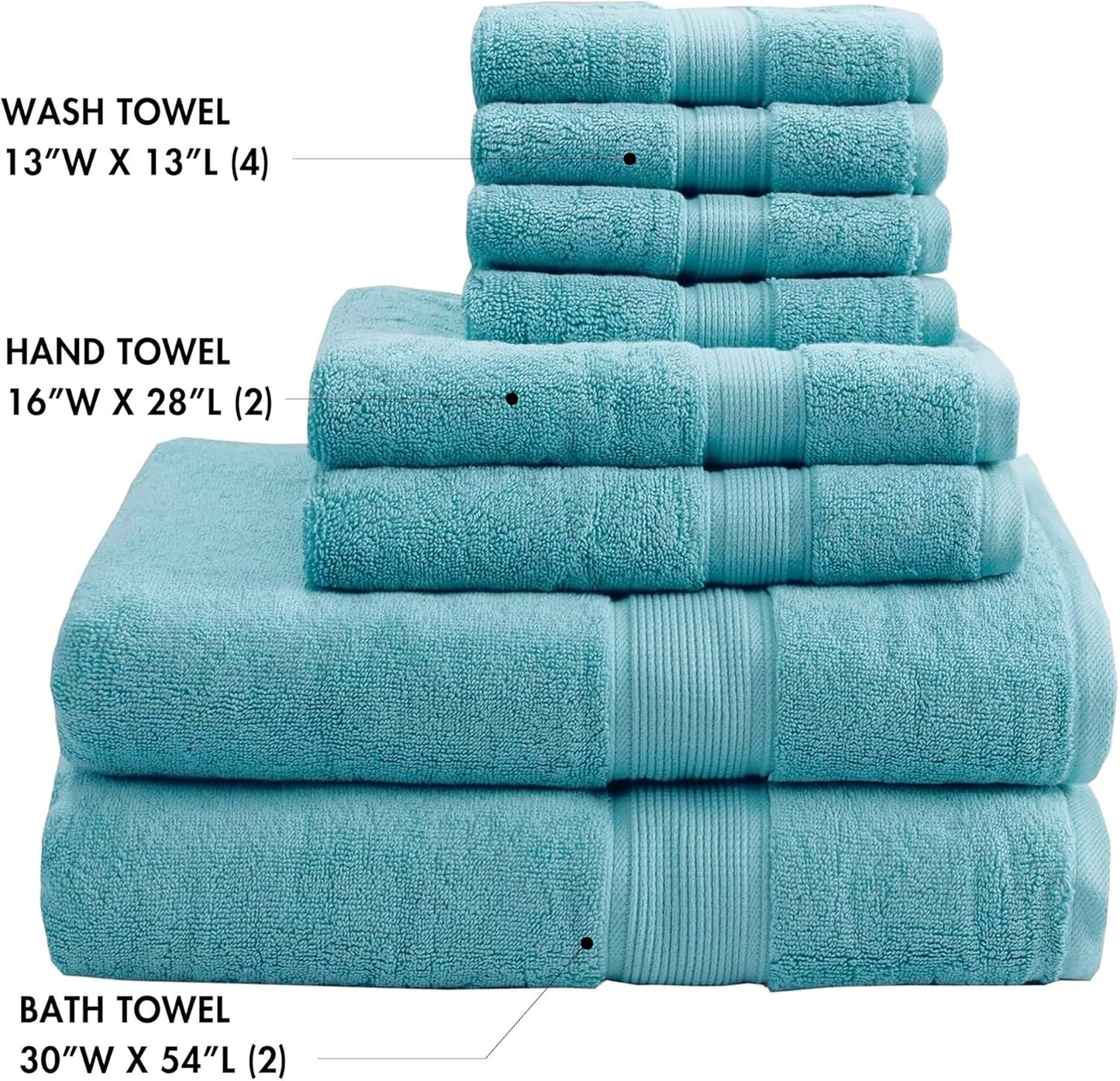 Madison Park 800GSM Bathroom Towel Set of 8 100% Cotton Bath Towel Set for Bathroom Luxurious Highly Absorbent 2 Bath Towels 2 Hand Towels 4 Washcloths Quick Dry Spa Quality Aqua