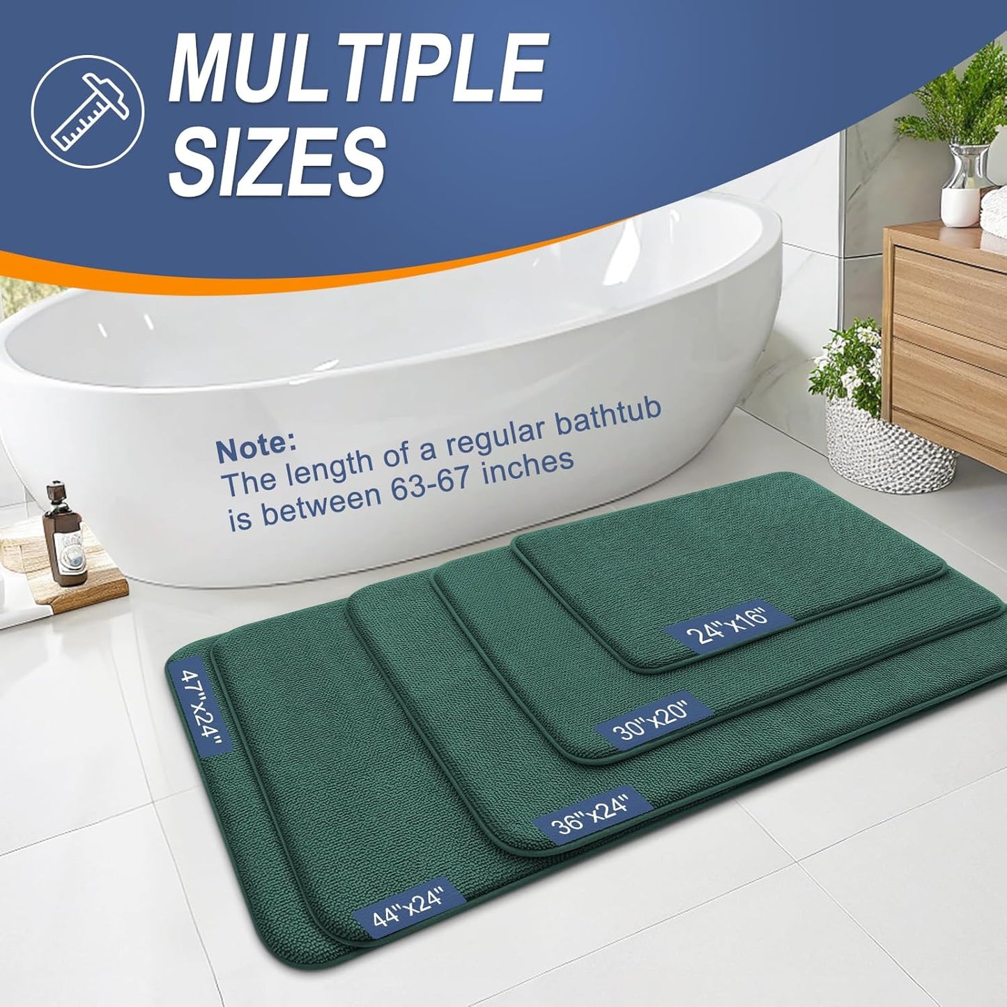OLANLY Thick Memory Foam Bath Mat Rug 59x24, Extra Soft Absorbent Bathroom Rug, Quick Dry Bath Mats, Non-Slip, Washable Carpet for Bathroom, Tub and Shower, Home Decor Accessories, Blackish Green