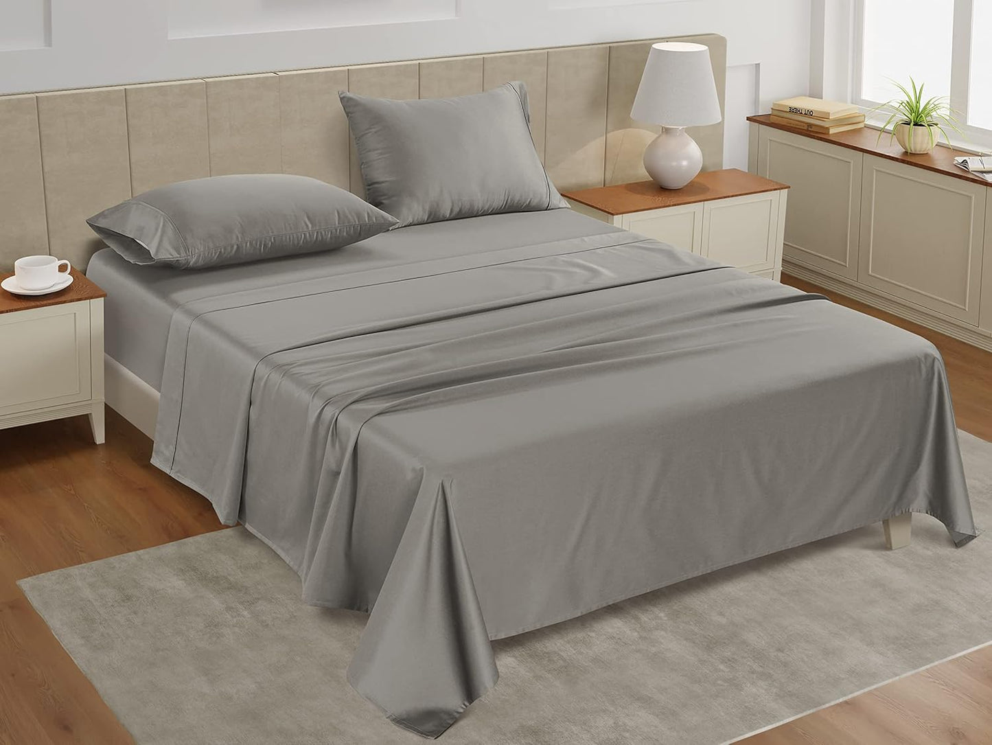 LANE LINEN King Sheet Set – 450 Thread Count Long Staple 100% Cotton King Size Sheet Set, Hotel Luxury Soft Silky Sateen Finish, Gentle on Body, Fully Elasticized 15" Deep Pocket – Paloma Grey