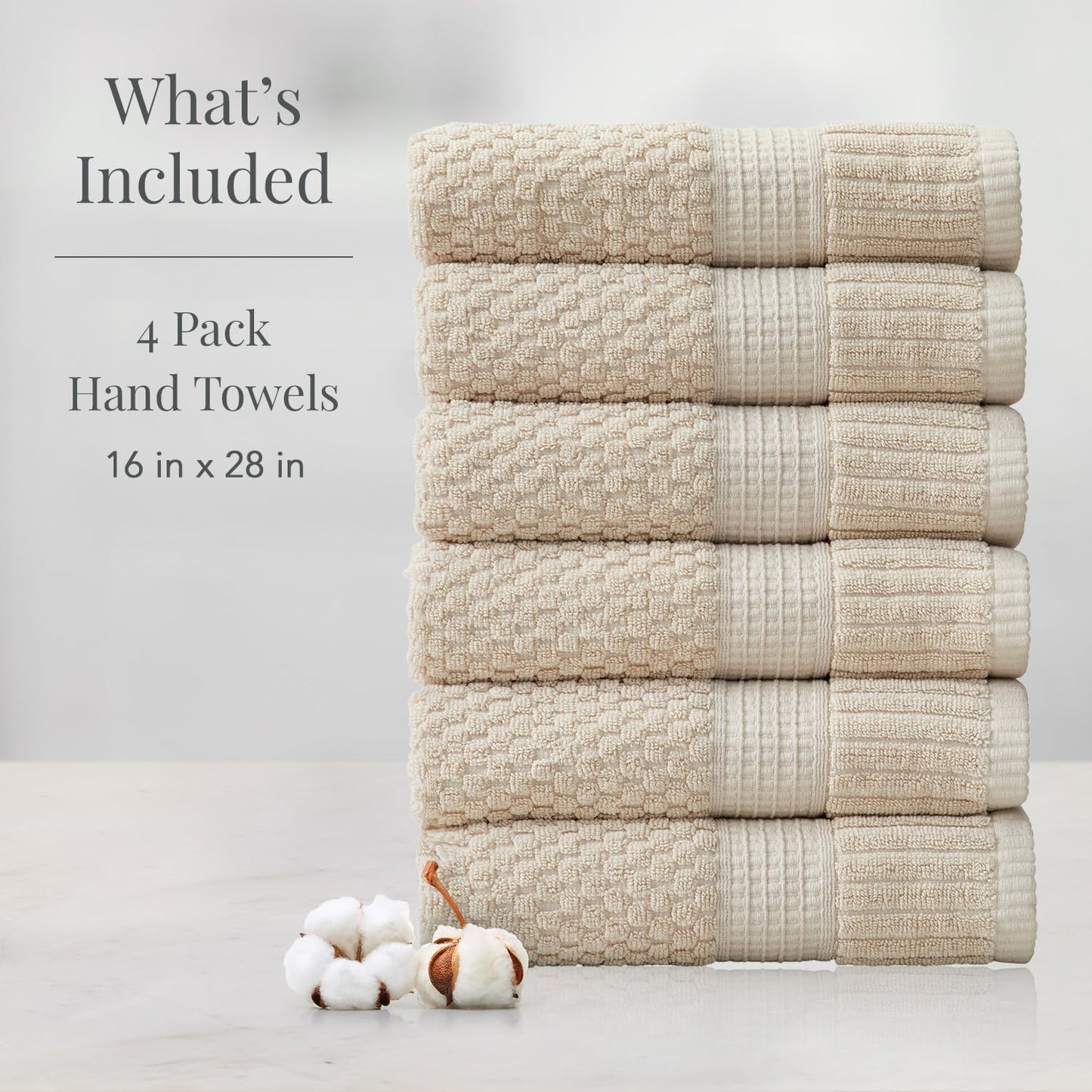 NY Loft 100% Cotton Hand Towel 6 Pack Hand Towel Set | Super Soft & Absorbent Quick-Dry Hand Towels 16" x 28" |Textured and Durable Cotton | Trinity Collection (6 Pack Hand Towel, Sand)
