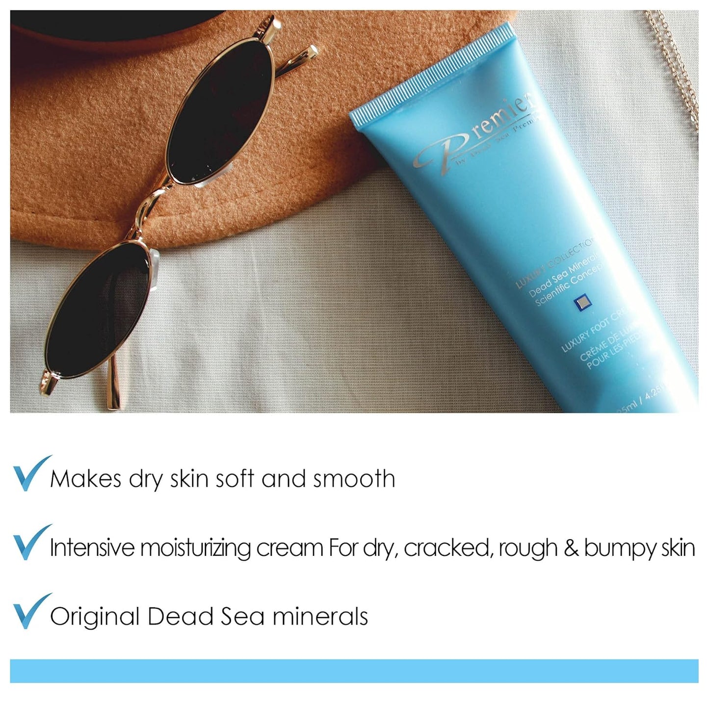 Premier Dead Sea Luxury Foot Cream treatment for dry cracked Skin, Smooth and Soften Dry, rough, Cracked Itchy Skin for Healthy Feet, light and quick absorbing. 4.2 fl.oz