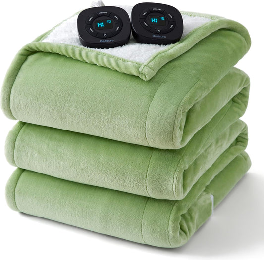 Bedsure Electric Blanket King Size - Dual Control Heated Blanket King Size, Fast Heating with 10 Time Settings & 10 Heat Settings, Warm Gift for Grandma (100x90 inches, Sage Green)