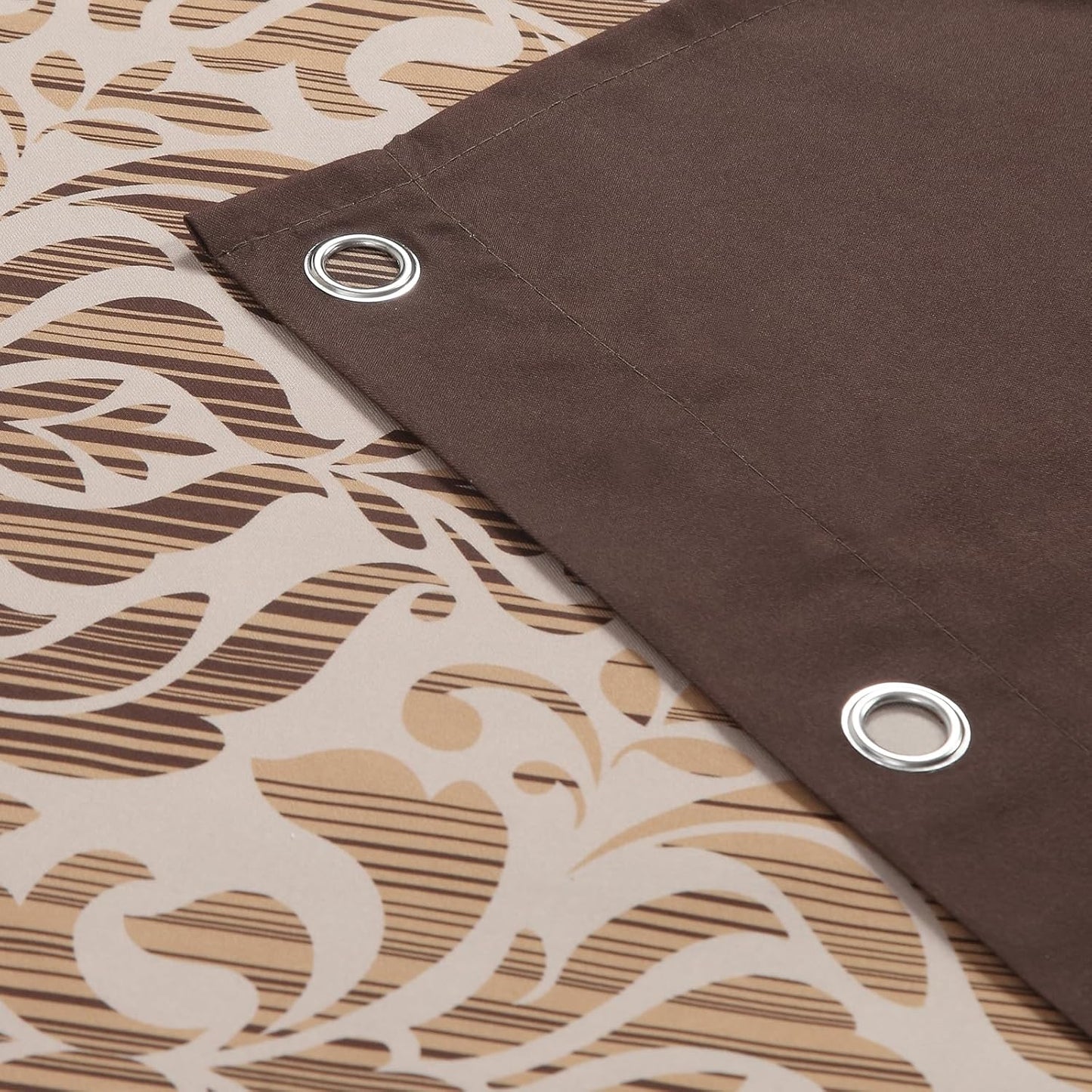 90 Inch Fabric Shower Curtain, Extra Long Brown Damask Shower Curtains for Bathroom, 72" W x 90" H