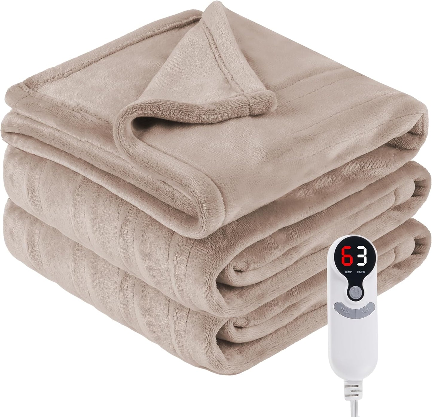 Electric Heated Blanket Throw Size, 50" x 60" Heated Throw with 6 Heating Levels & 3 Hours Auto Off, Machine Washable, Camel