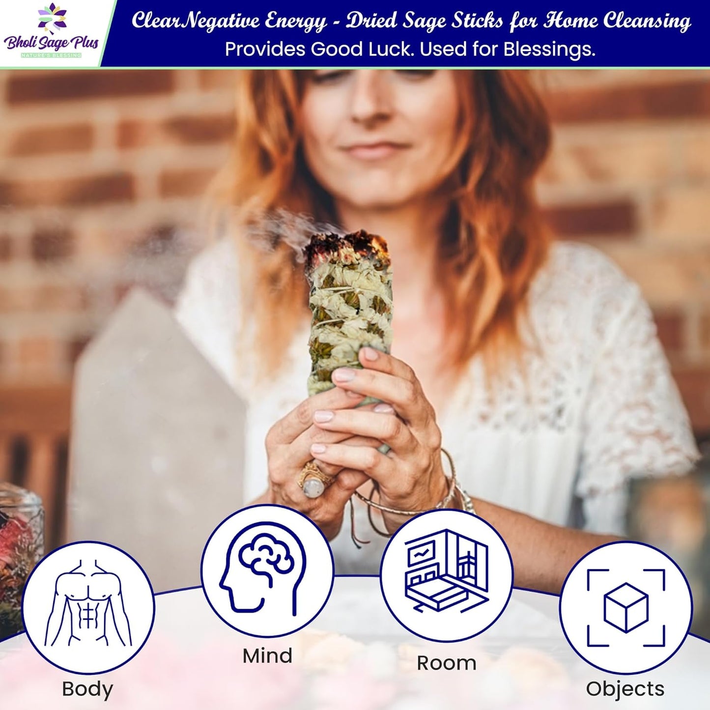 Sage Smudge Kit for Cleansing Negative Energy and Cleansing Home Sinuata, Dragon Blood, Cinnamon and Triple Flower Dried - 4'' Long Pack of 4 White California Sage Sticks