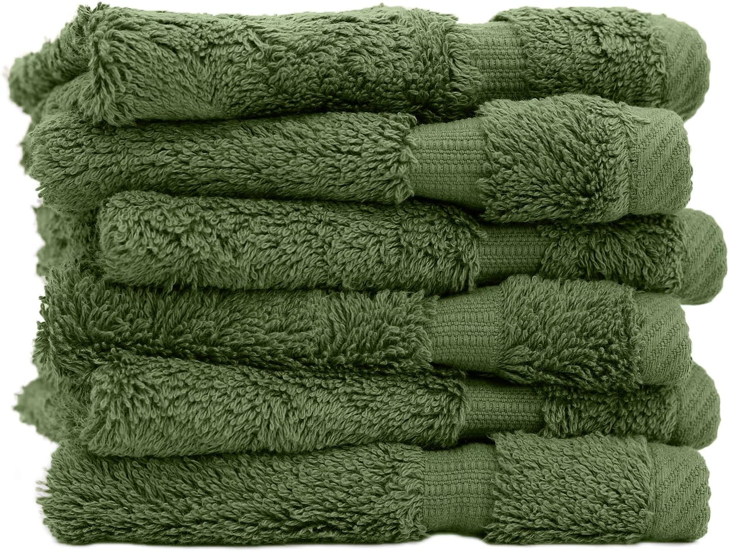 Luxury Hotel & Spa Collection, 100% Turkish Cotton 700 GSM Cloth, for Body wash, Makeup Remover & Facial Cleaning, Baby, face, Dobby Border Soft washcloths Towel Set 13" X 13", Moss, Set of 6