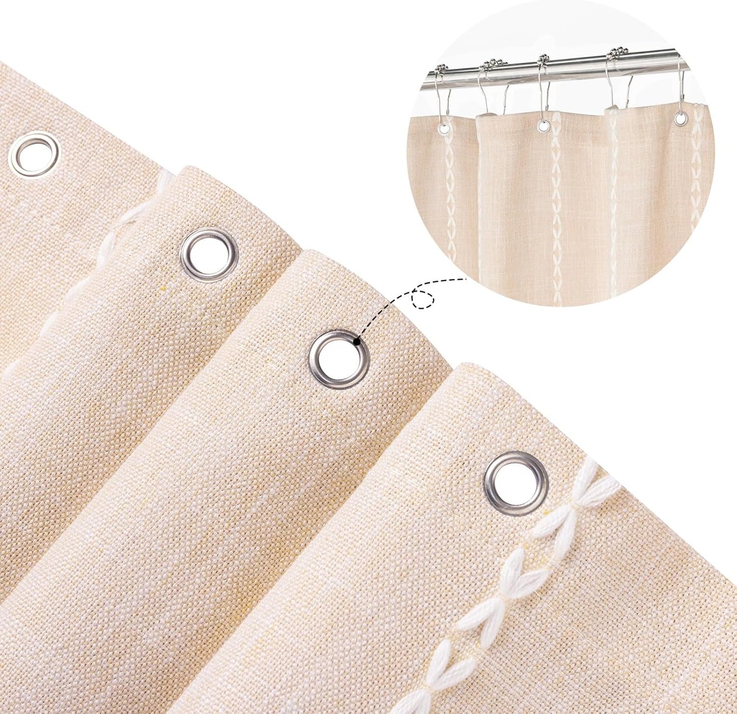 MitoVilla Boho Extra Long Shower Curtain 72 x 96, Cream Modern Farmhouse 96 inch XL Polyester Linen Texture Tassel Fabric Shower Curtain Set with Hooks for Cottagecore Country Bathroom Decor,Cream