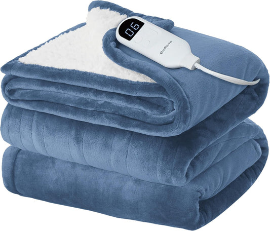 Bedsure Electric Blanket Full Size - Soft Flannel Heated Blanket, Fast Heating with 10 Time Settings & 6 Heat Settings, Warm Gift for Grandma (72x84 inches, Blue)