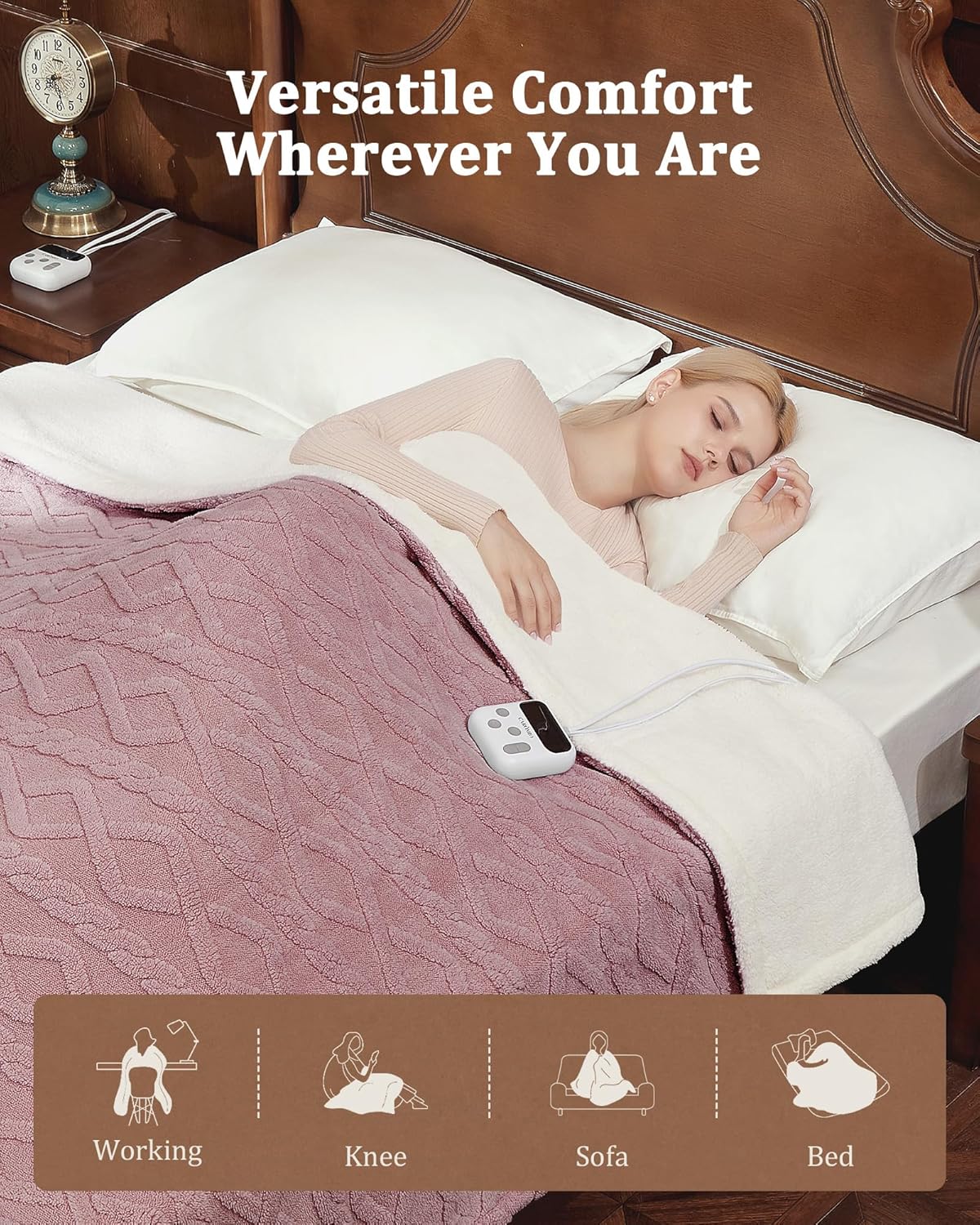 CAROMIO Electric Blanket Full Size - Thick Tufted Sherpa Heated Blanket Full Size with 10 Heat Levels and 10 Time Settings, ETL Certified Machine Washable Fast Heating Blanket Full 72"×84", Dusty Pink