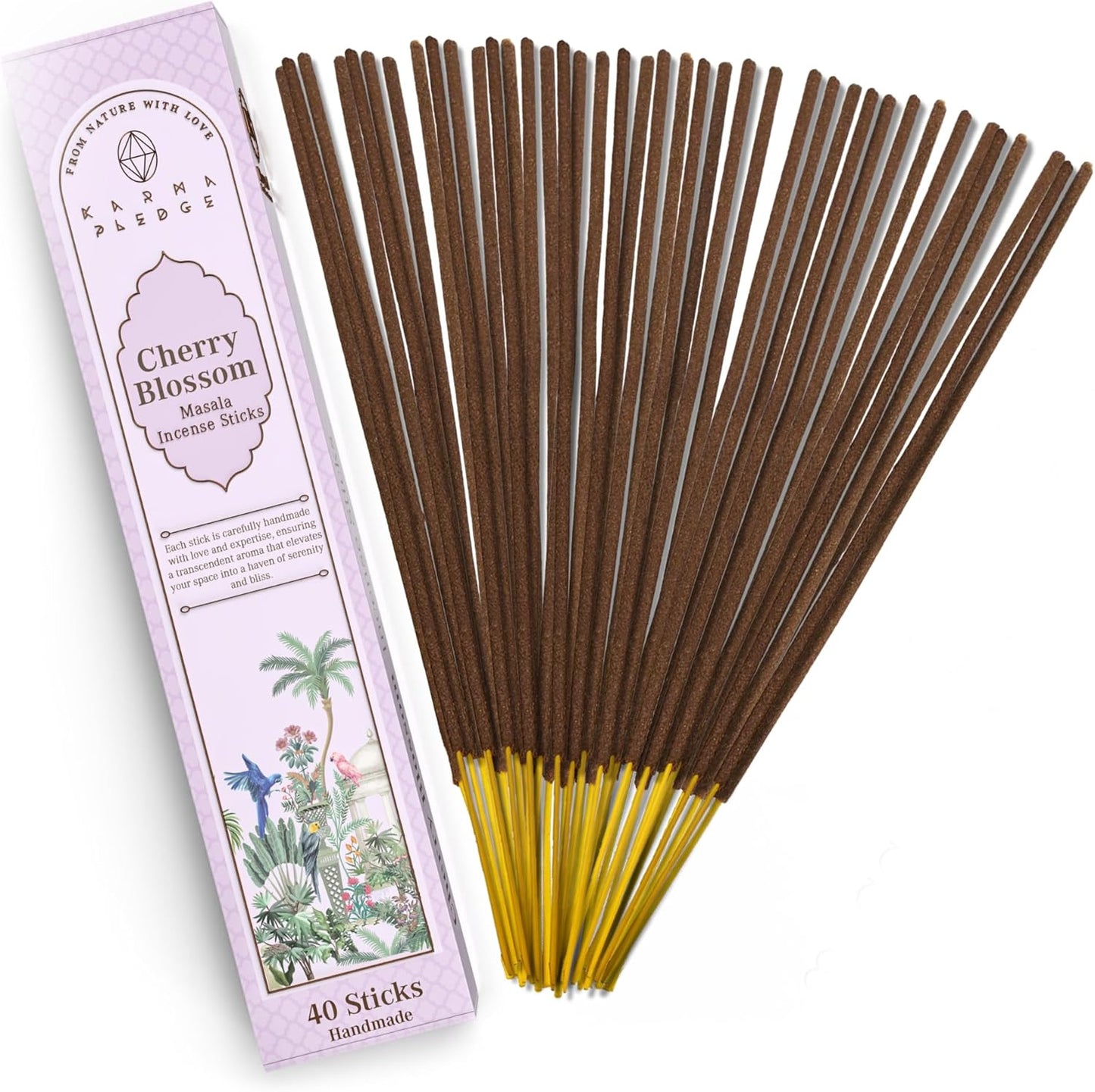 Incense Sticks, Cherry Blossom Incense, Made with Natural Ingredients, Hand Rolled Aromatic Masala, 40 Stick Pack, 45-60 Minute Burn Time, Best for Home Fragrance, Meditation, Yoga, Spiritual Healing