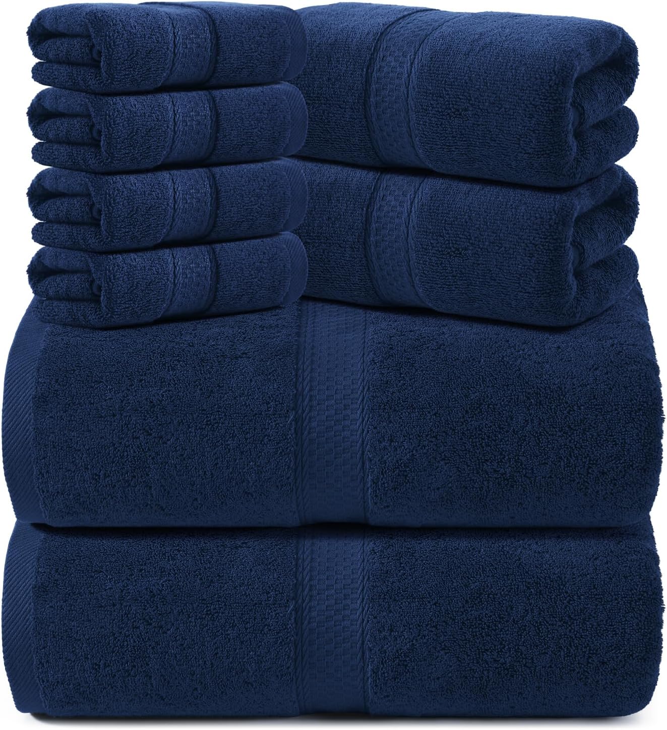 REDKISS Luxury 100% Cotton 8 Piece Bath Towel Sets, 2 Bath Sheets (35x70 in), 2 Hand, 4 Washcloths, Super Absorbent & Quick-Dry Shower Towel for Bathroom Spa Gym Hotel Yoga - Blue