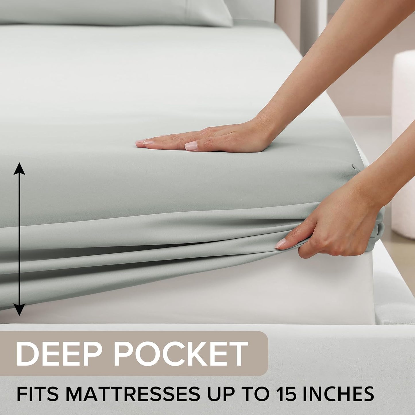 UGG Twin XL Sheet Set 3-Piece Luxury Cooling Sheets Deep Pockets Premium Bedding with 1 Pillow Sham Machine Washable, for Dorm Essentials & College Bedding, Twin XL, Mineral Green (Hedi)