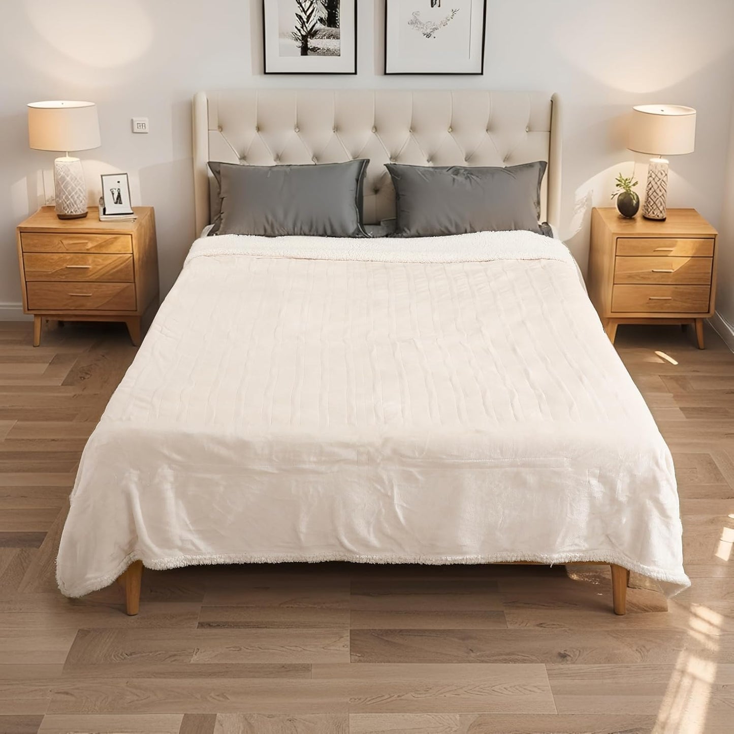 Electric Heated Blanket Throw Size 50"x60", Soft Flannel with Overheat Protection, 6 Adjustable Heat Settings & 3-Hour Auto-Off Timer, Fast Heating for Winter Comfort, White
