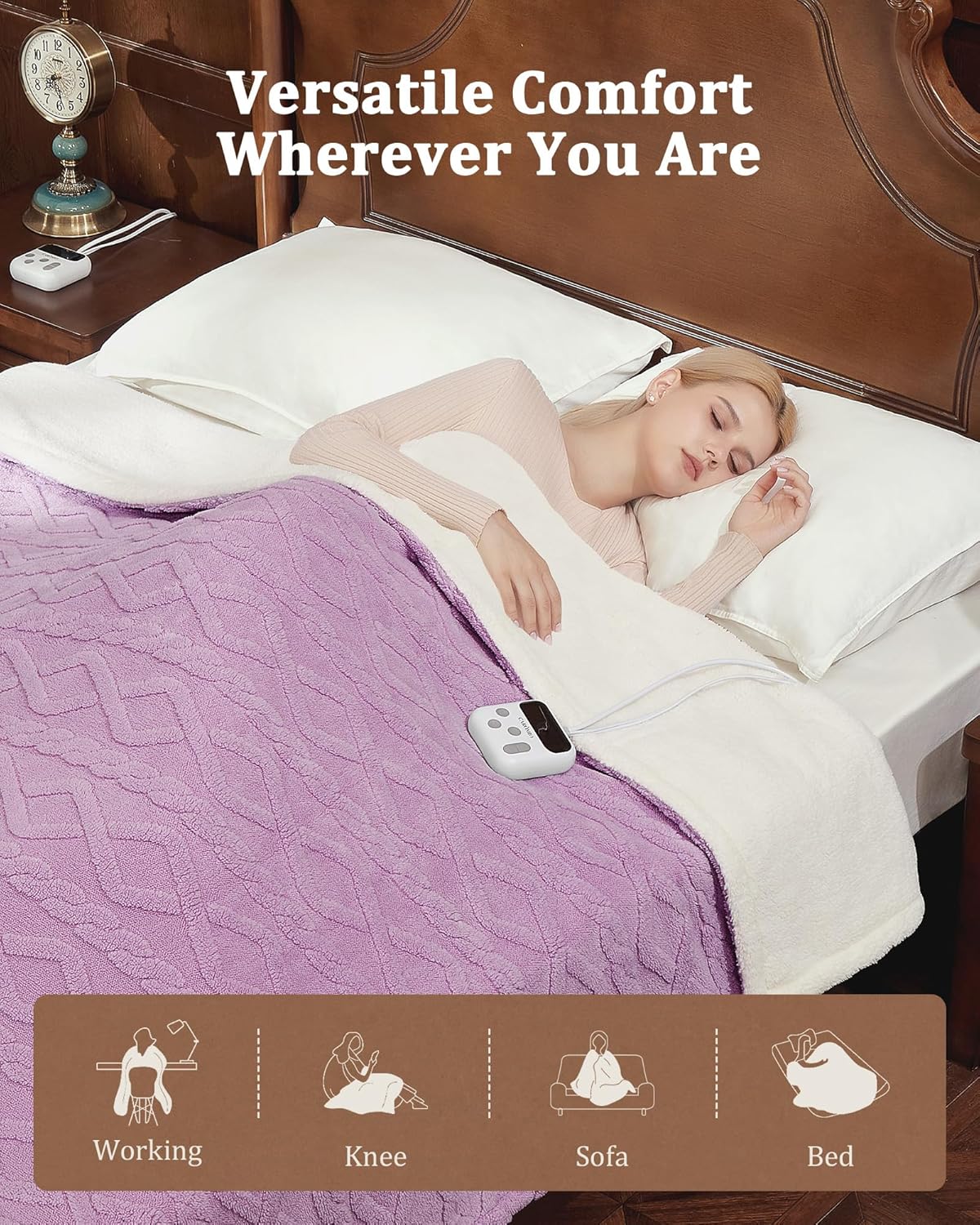 CAROMIO Electric Blanket Full Size - Thick Tufted Sherpa Heated Blanket Full Size with 10 Heating Levels and 10 Time Settings, ETL Certified Machine Washable Fast Heating Blanket Full 72"×84", Purple