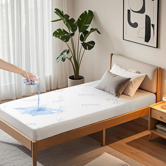 BEDLORE Twin XL Size Waterproof Mattress Protector Viscose Derived from Bamboo, Soft Mattress Cover Fitted with Deep Pocket 6"-15", Breathable & Cooling Noiseless Mattress Pad, Machine Washable(White)