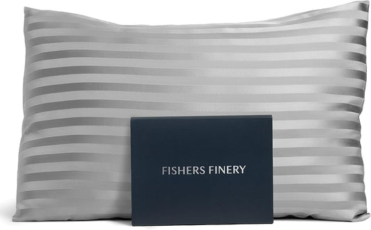 Fishers Finery 25mm 100% Pure Mulberry Silk Pillowcase (Gray Stripe King)
