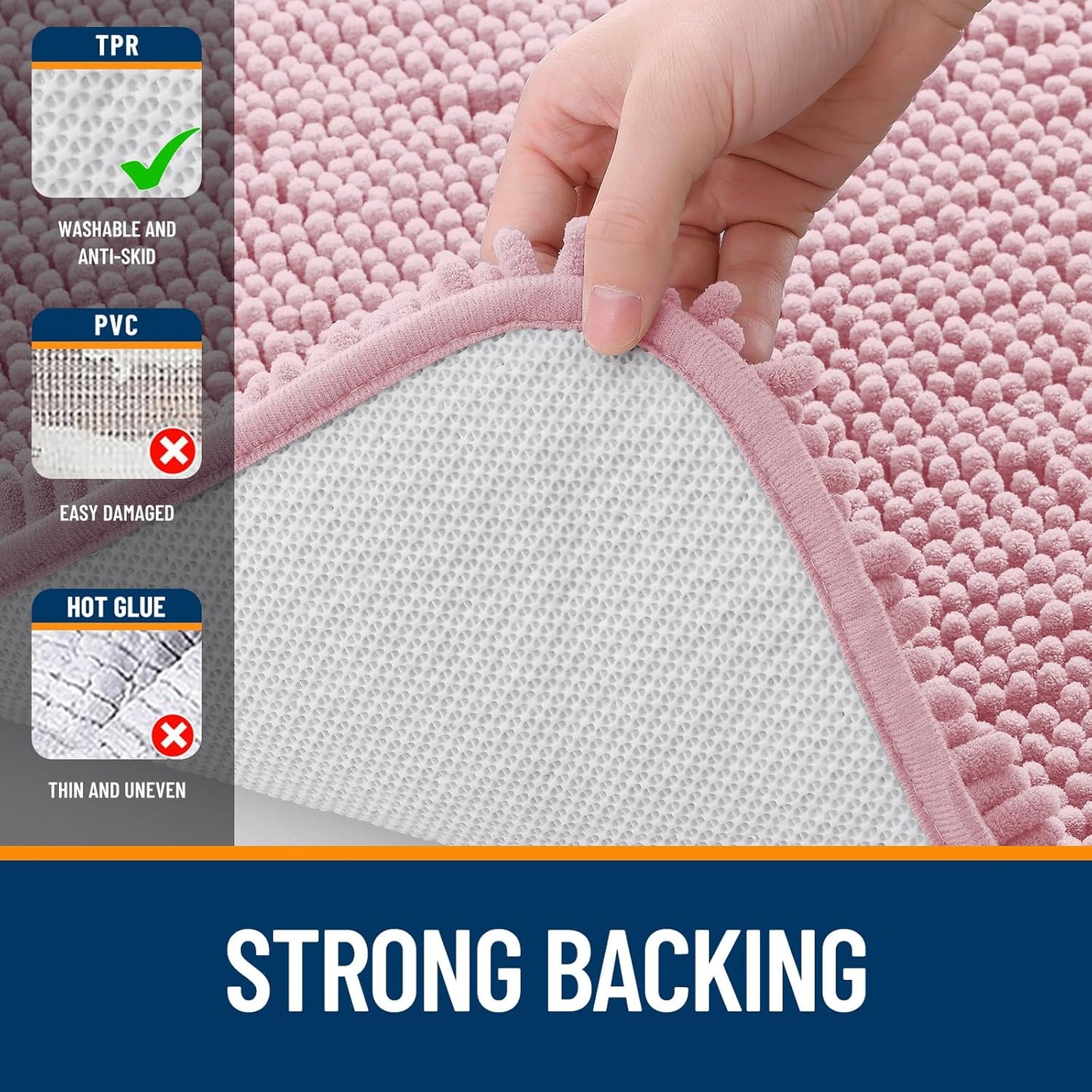 OLANLY Bathroom Rugs 44x24, Extra Soft Absorbent Chenille Bath Rugs, Rubber Backing Quick Dry, Machine Washable Bath Mats for Bathroom Floor, Tub and Shower, Home Decor Accessories, Dusty Rose