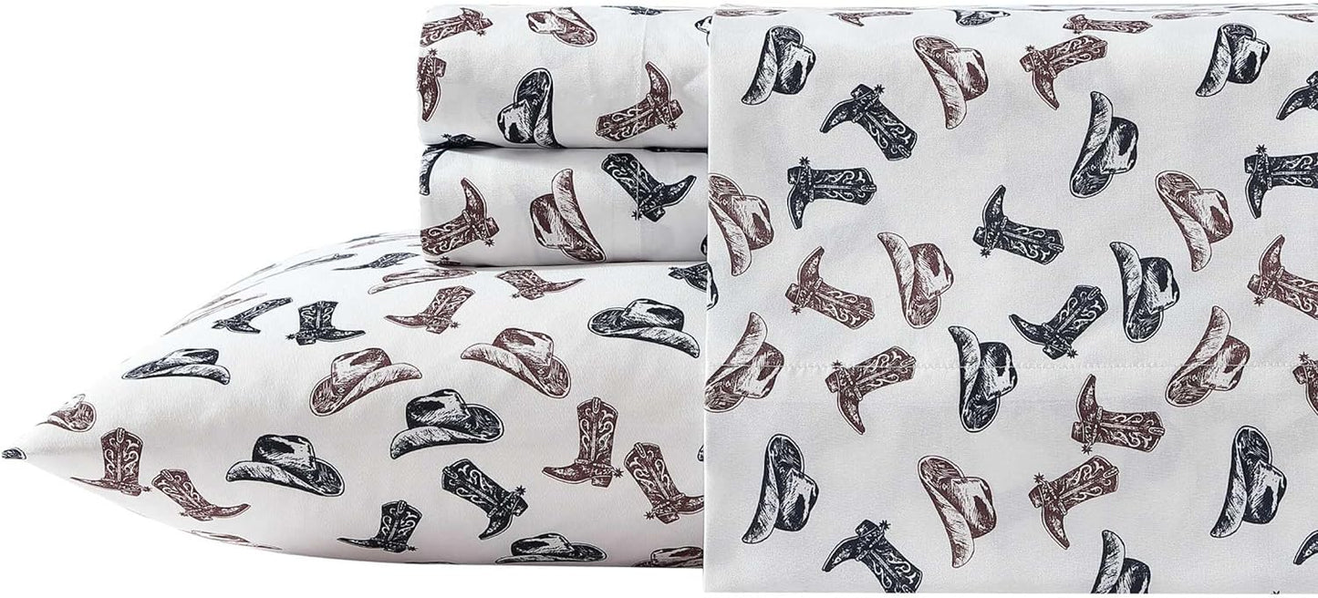 Wrangler - Twin XL Bed Sheets, Breathable & Wrinkle Resistant Bedding with Matching Pillowcase, Lightweight for Year-Round Use, Dorm Essentials (Boots N Hats Brown)