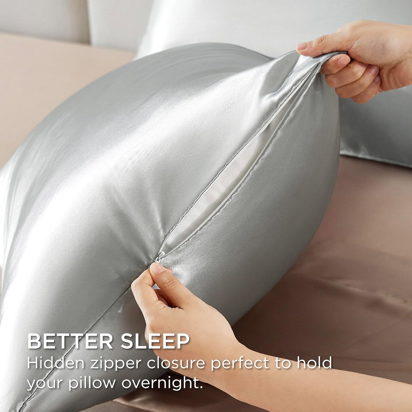 Bedsure Satin Pillowcase with Zipper, Similar to Silk Pillow Cases 2 Pack, Grey Satin Pillow Cases Standard Size, Silky & Soft Pillow Covers for Hair and Skin, Gifts for Women Men, 20x26 Inches