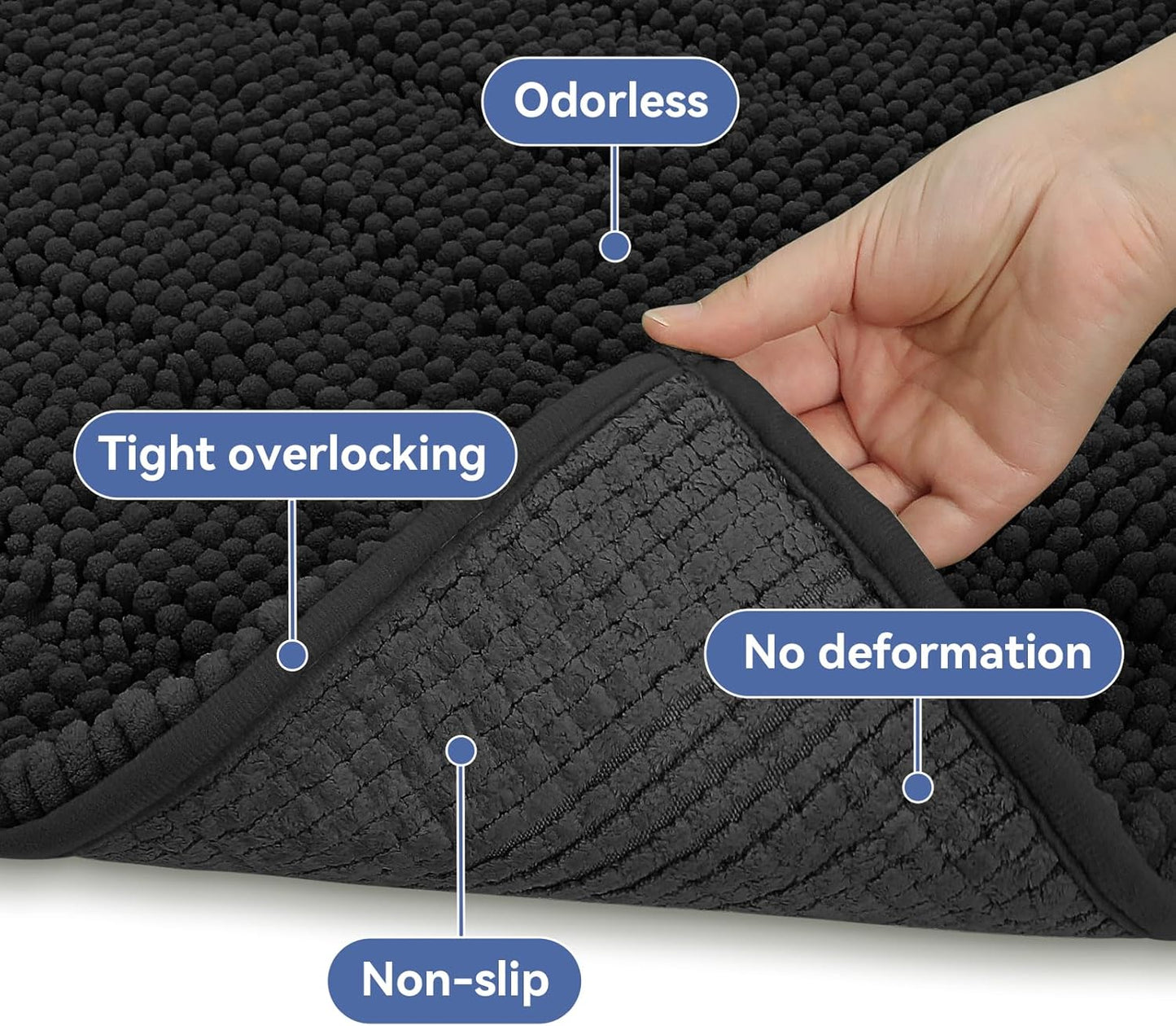 Bcoimo 70"×24" Chenille Bath Mat – Non-Slip with Backing Bath Rug Ultra-Absorbent and Machine Washable Bathroom Mat Quick-Dry Design. Ideal for Bathroom and Tub Areas