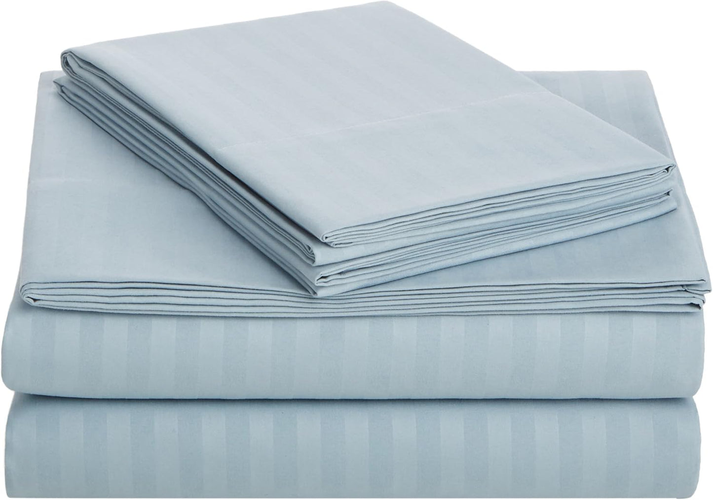 Amazon Basics Soft, Breathable Microfiber Bed Sheets, Queen Size, 4-Piece, Spa Blue Striped