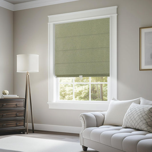 BERISSA Blackout Roman Shades for Windows Cordless,Pull Down Linen Fabric Roman Blinds,Thermal Insulated Window Shades for Door Windows,Bedroom,Office,Easy to Install,Green,Custom Size