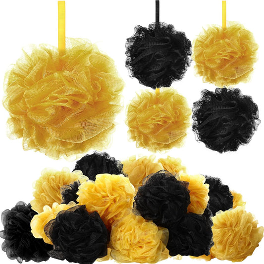 12 Pcs Halloween Bath Loofah Sponge Orange Black Loofah Exfoliating Body Scrubber Shower Sponge 50g Mesh Shower Pouf Balls Gift Set for Women Men Wedding Bathing Accessories(Gold and Black)