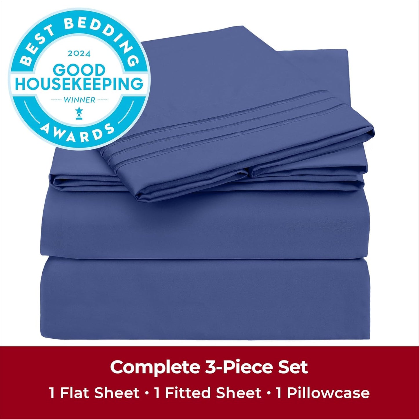 Mellanni Twin XL Sheets Set - 3 PC Iconic Collection Bedding - Hotel Luxury, Extra Soft, Cooling Bed Sheets - Wrinkle, Fade, Stain Resistant (Twin Extra Long, Blue Nova)