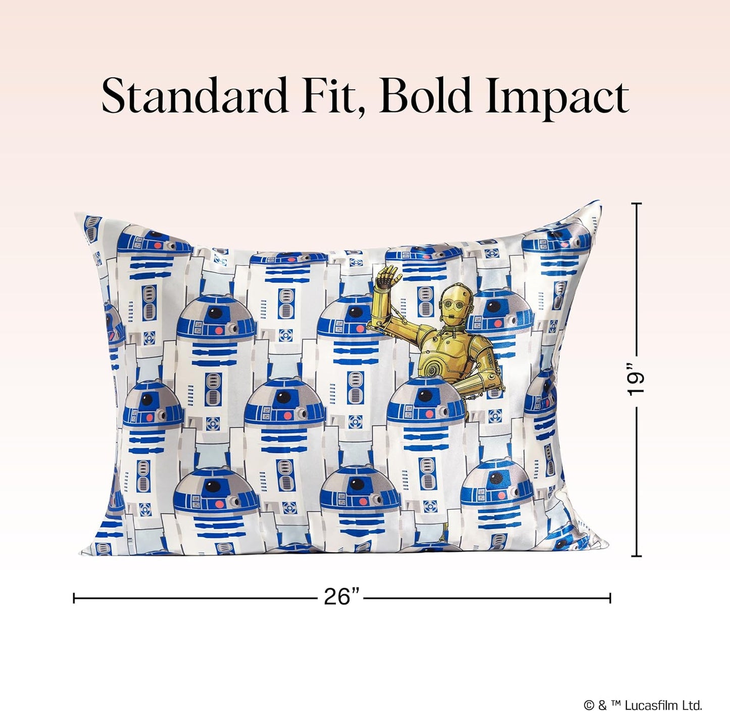 Kitsch x Star Wars R2-D2 & C-3PO Satin Pillowcase | Satin Pillowcase with Zipper, Better Than Silk Pillowcase | Frizz-Reducing Pillow Case for Hair & Skin Care, Cooling & Breathable - Standard