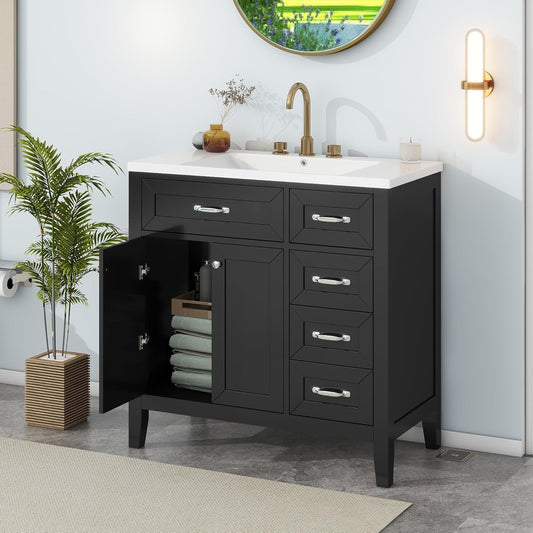 Favfurish 36" Bathroom Vanity with Sink Combo,Bathroom Vanity Cabinet with Two Soft-Closing Doors and Four Drawers,Free Stading Vanities w/Modern Design,for Bathroom,Easy Assembly,Black