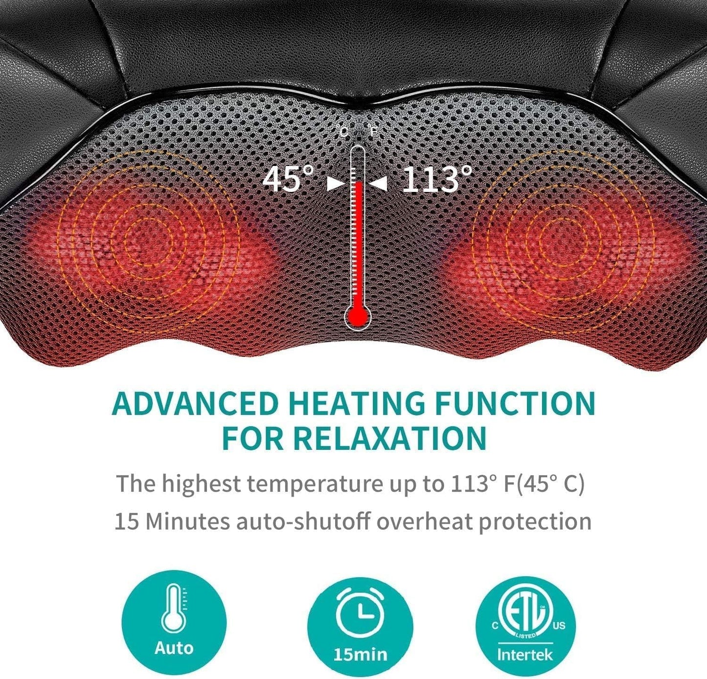 Nekteck Shiatsu Neck and Back Massager with Soothing Heat, Electric Deep Tissue 3D Kneading Massage Pillow for Shoulder Leg Full Body Muscle Pain Relief, Car Office and Home Use