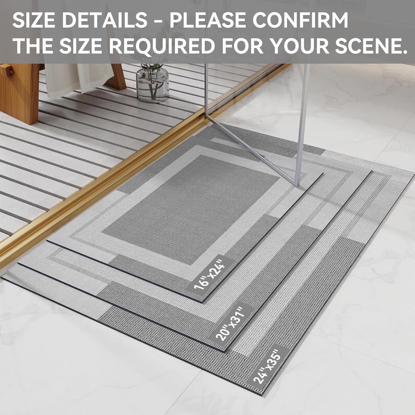 Non Slip Bath Mat, Rubber Backing Ultra Thin Bathroom Rugs Fit Under Door Quick Dry Super Absorbent Washable Bath Rug Shower Mat for Bathroom Floor Bathtub Shower Sink, Easy Care Gray 16"x 24"