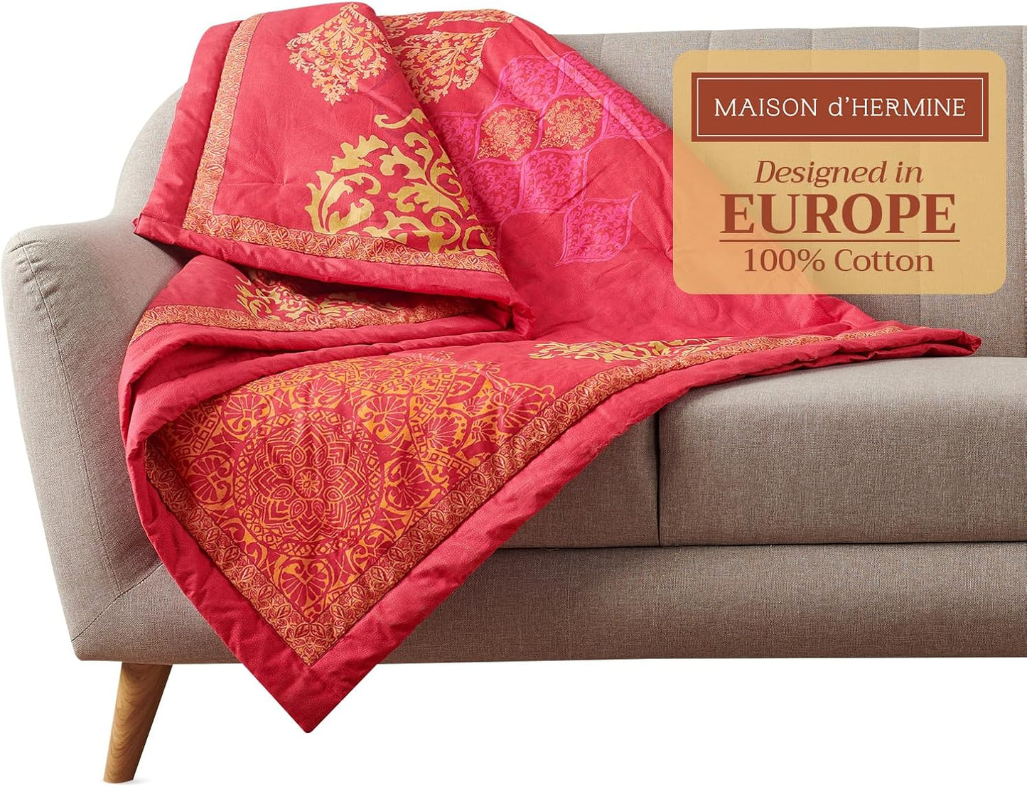 Maison d' Hermine Throw Blanket for Couch Lightweight Soft Warm Breathable Cotton Throw Blankets for Bed Girls Boys Women Men Gifts Sofa Travel Living Room Chair Bedding (60"x80", Versailles)