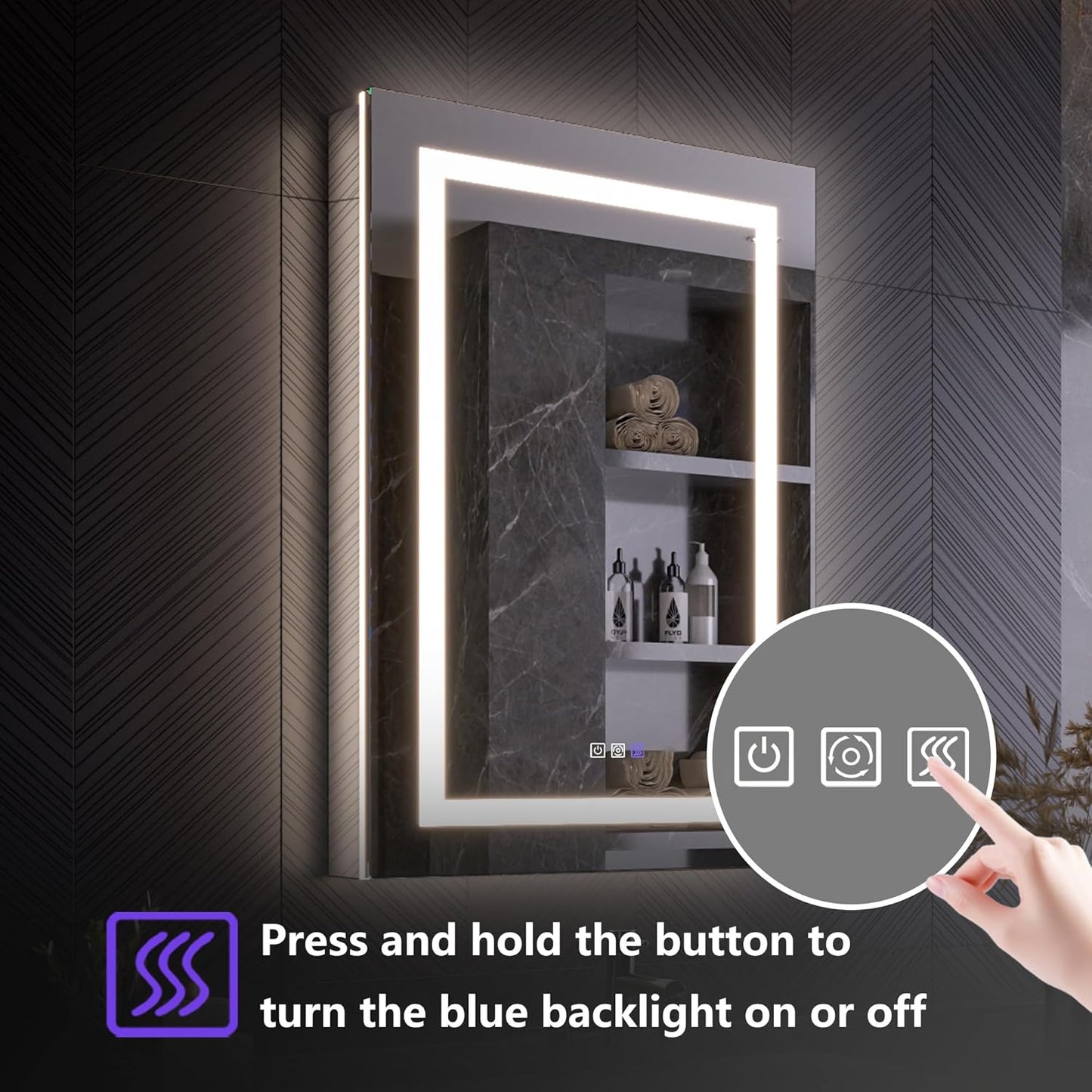 Lighted Medicine Cabinet with Mirror 24"x36" Recessed LED Medicine Cabinet Mirror, Front&Backlit, Anti-Fog, Stepless Dimming, 3-Color Temperatures, Magnifier, 2 Outlets, Storage Shelves, Left Hinge