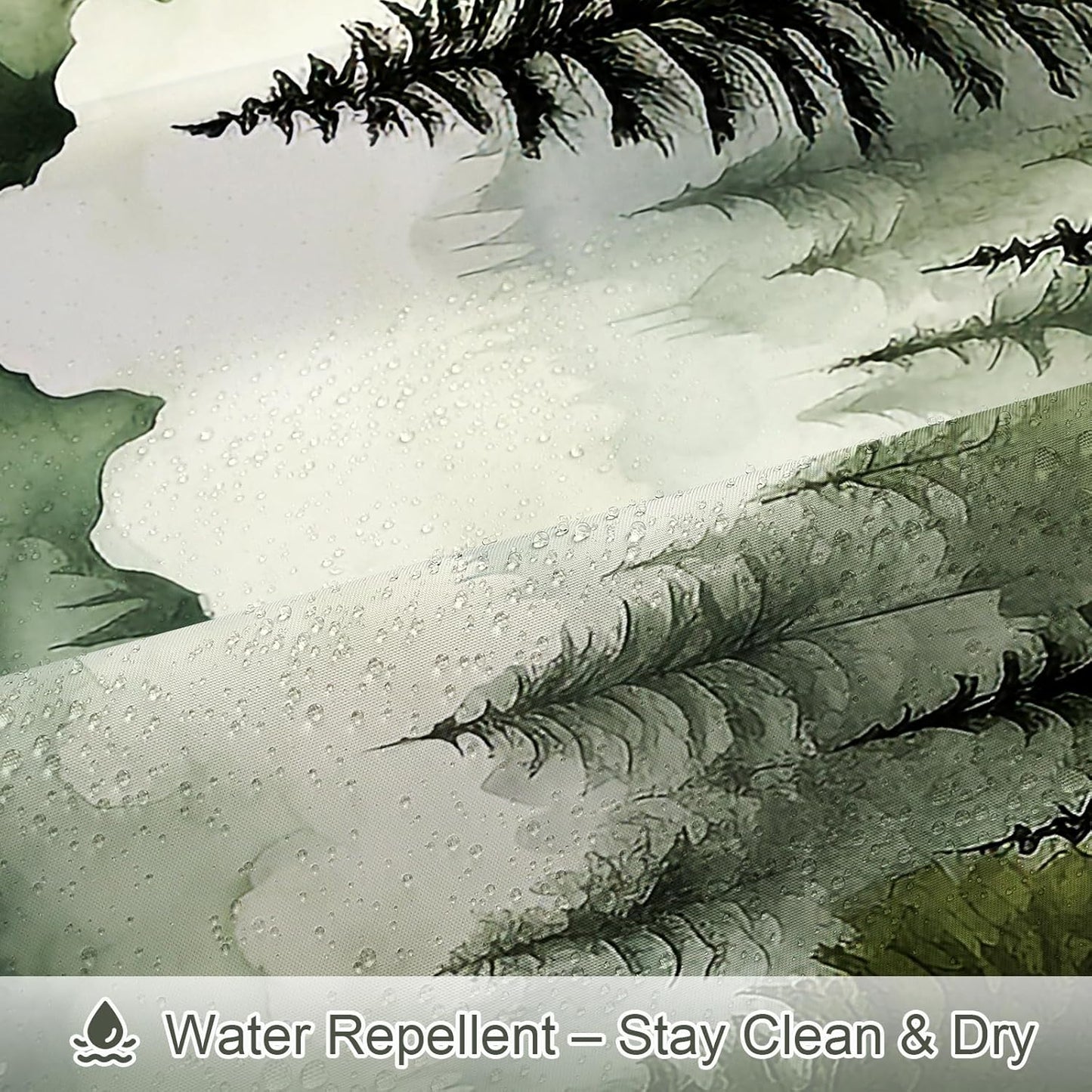 Dark Green Extra Long Misty Pine Forest Shower Curtain 72 x 84, XL Mountain Foggy Woodland Scenery Tree Shower Curtains for Bathroom, Abstract Waterproof Nature-Themed Decor