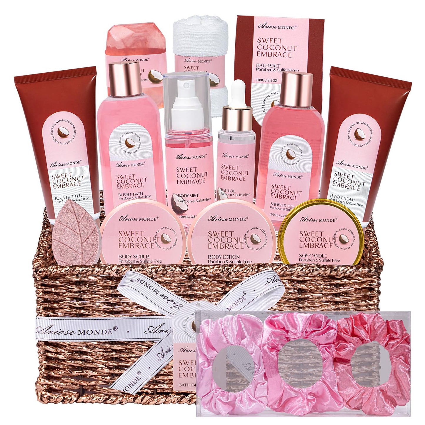 Gift Baskets for Women, Spa Gifts for Women - 17pcs Coconut Spa Gift Set with Body Lotion, Bubble Bath, Relaxing Bath Set, Birthday Christmas Gifts for Her