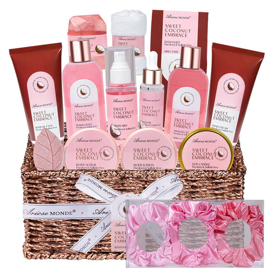 Gift Baskets for Women, Spa Gifts for Women - 17pcs Coconut Spa Gift Set with Body Lotion, Bubble Bath, Relaxing Bath Set, Birthday Christmas Gifts for Her