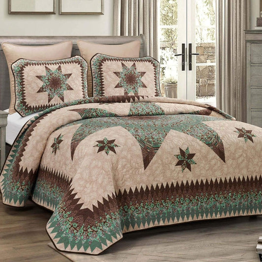 Donna Sharp Contemporary Polyester Quilt Set - Sea Breeze Star - 2-Piece Twin Size Quilt Set, Includes Quilt, and Pillow Sham Perfect for Coastal and Souhtwest Decor
